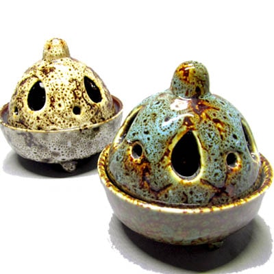 陶器 透かし蓋付き ミニ香炉 まだら焼き |開運,風水,グッズ,癒し