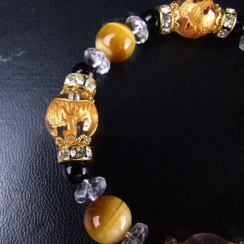四神水晶金彫り×ゴールデンタイガーアイ×オニキス レディース