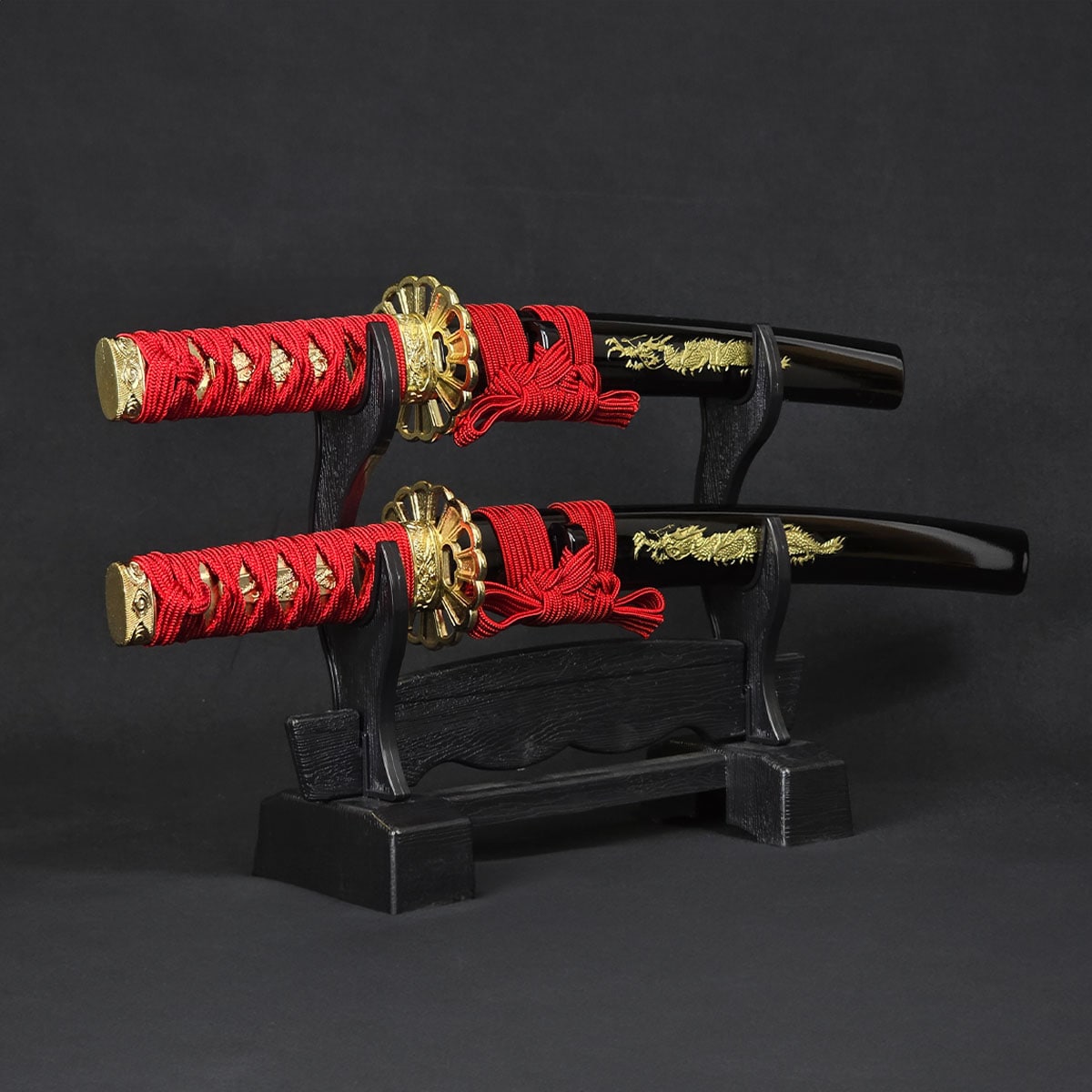 ミニミニ竜3点セット 彫金 赤 刀掛台付 刀身竜彫 模造刀｜【公式