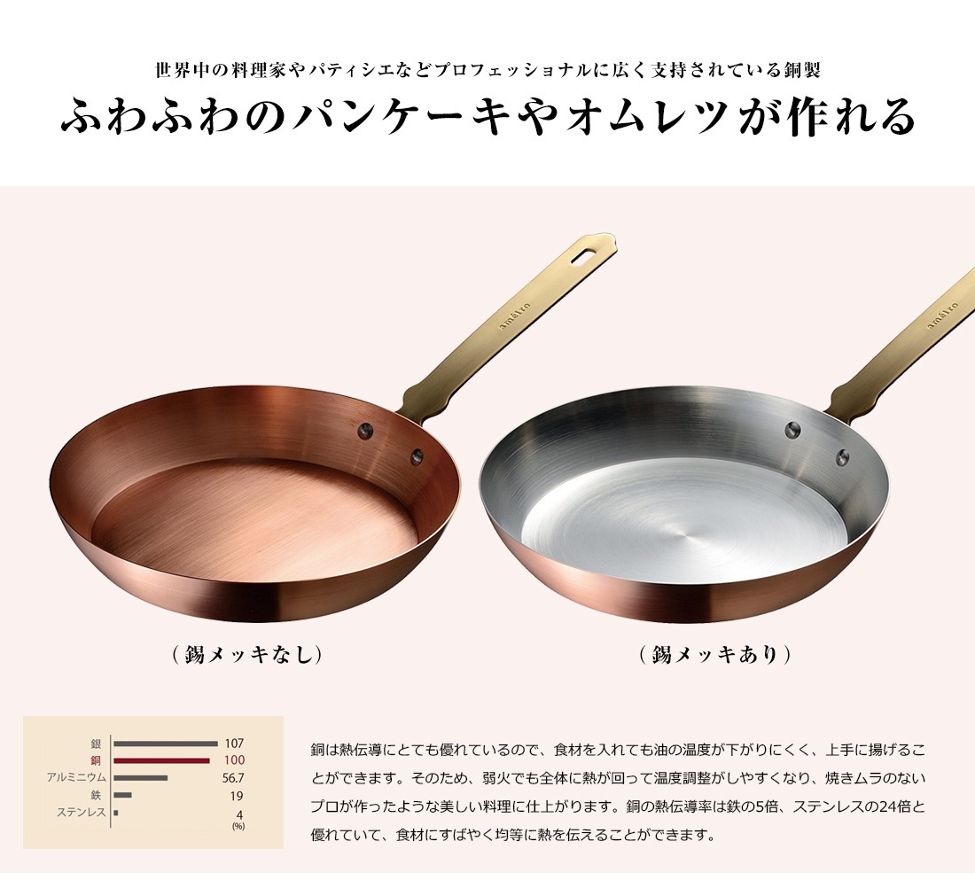 ameiro　アメイロ　銅製　フライパン　20cm 持ち手カバー付き◎ ameiro】アメイロ FRYPAN フライパン 20<br>鍋 キッチン 日本製 銅製