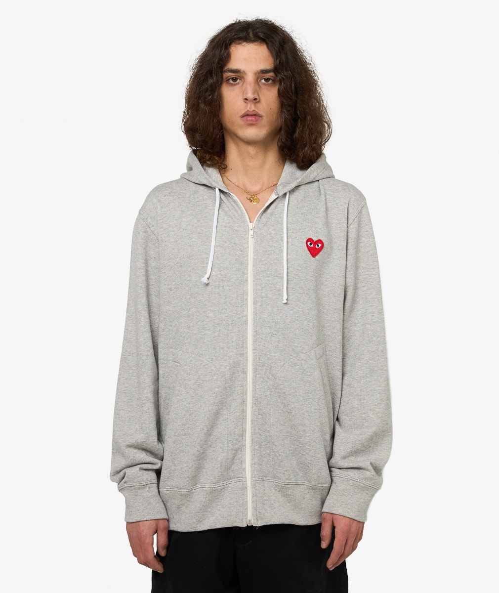 Comme des Garçons Play Red Heart Zip Hoodie in Gray | SVD