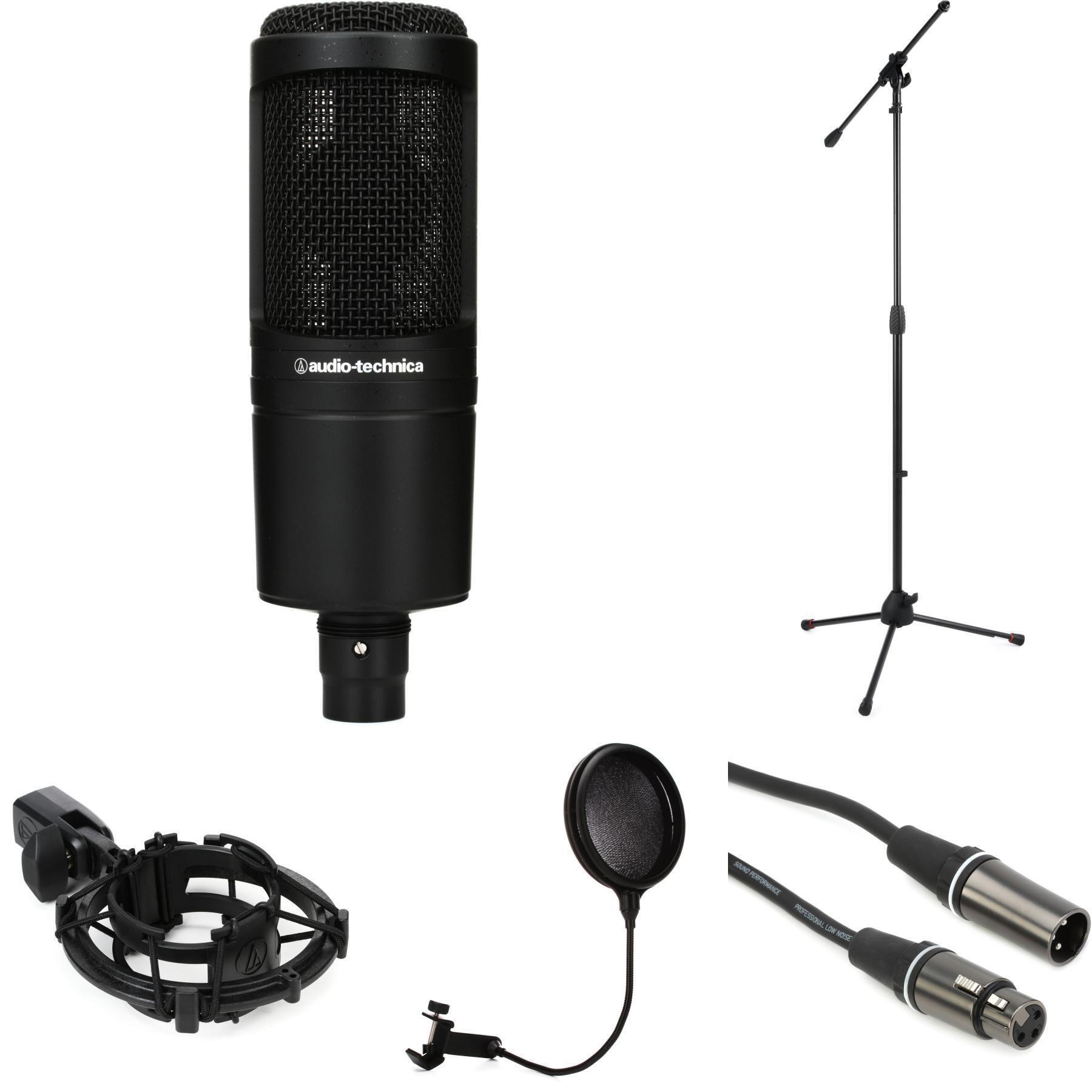 Audio-Technica AT2020 Microphone Bundle with Shockmount, Stand