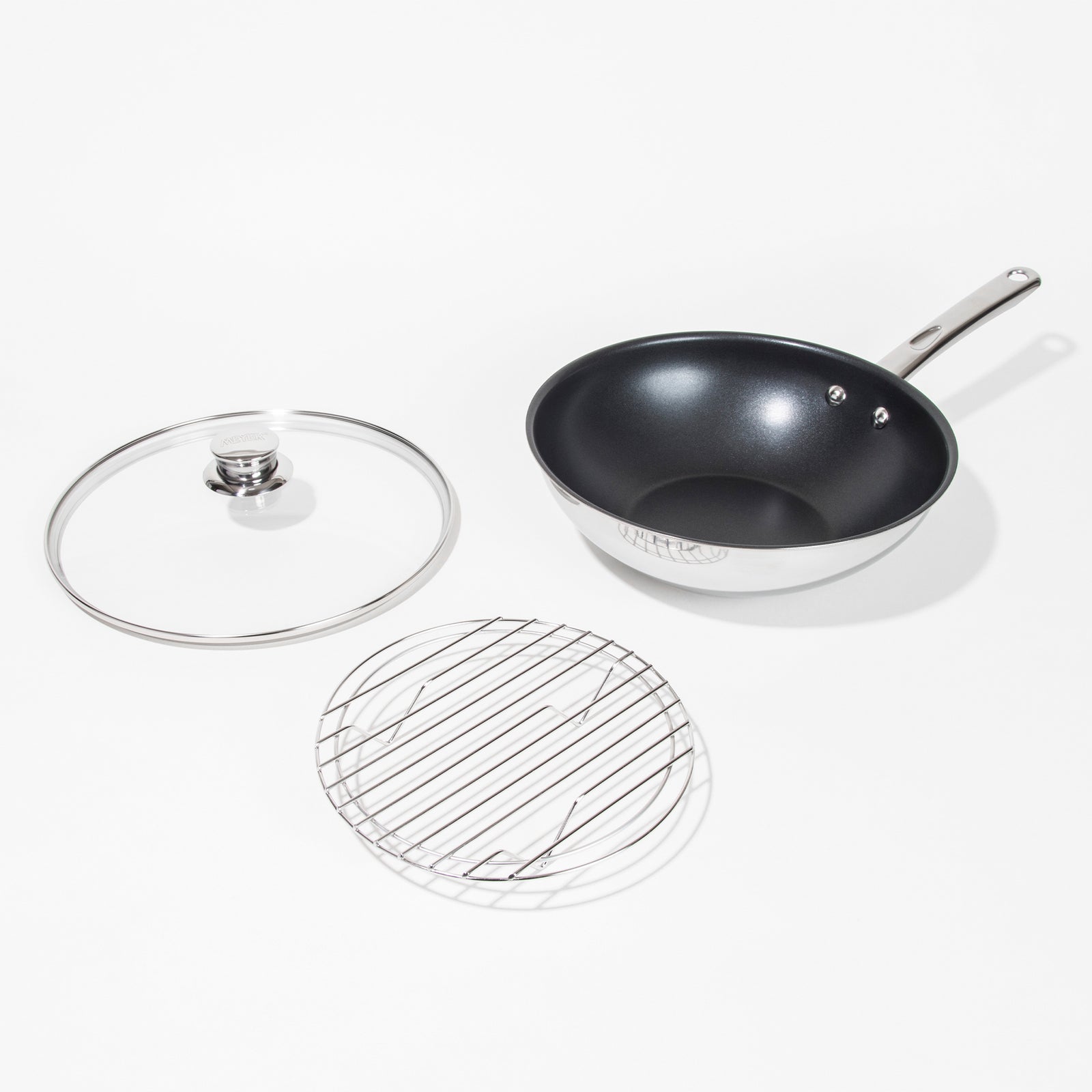 マキシム深型フライパン26㎝＋ガラス蓋＋蒸しラック【金萬福氏監修