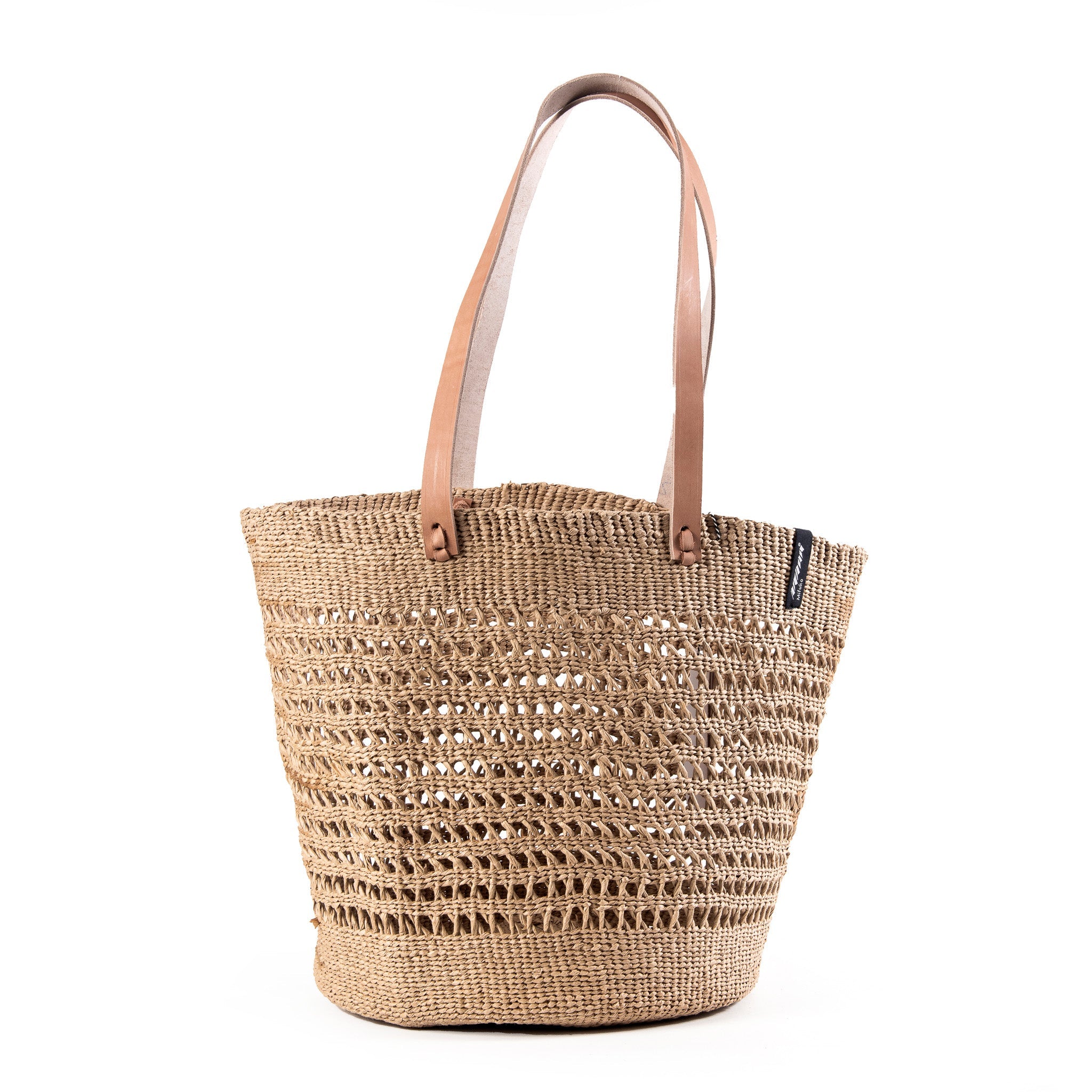 Handmade paper brown open weave Kiondo shopper basket M