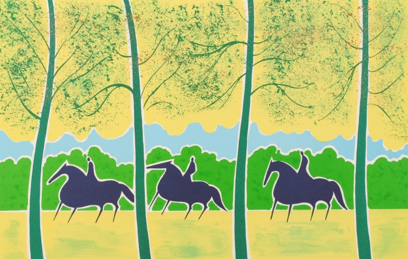 馬の絵画をリトグラフの版画で制作したセルジュ・ラシスの馬の絵「森の