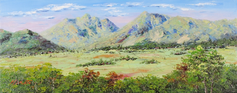 油絵の絵画で西村拡人が描いた阿蘇の風景画の油絵「五岳」をご購入