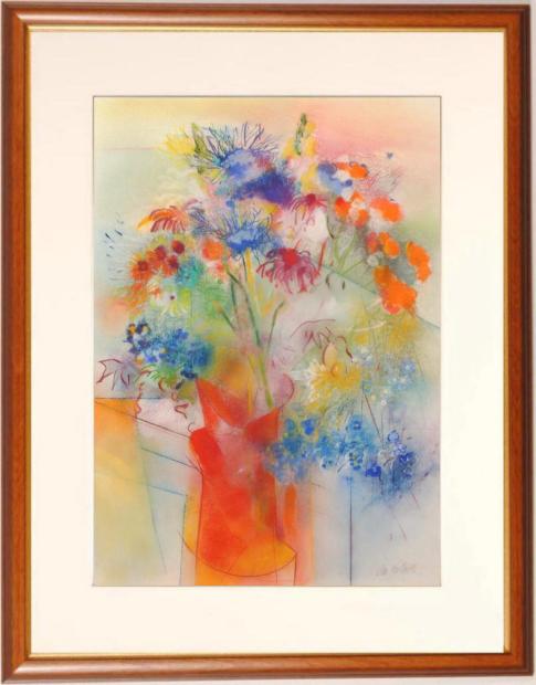 花の絵画をパステル画で描いたダン・パルトゥーシュの花の絵「赤い