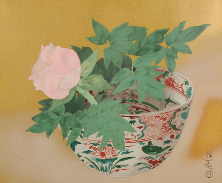 花の絵をリトグラフの版画で制作した小倉遊亀の和の花の絵「牡丹」を