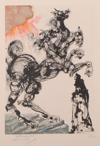 リトグラフの版画でサルバドール・ダリが制作した絵「地獄の犬