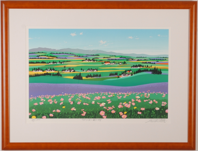 シルクスクリーンの版画で佐藤芳彰が制作した絵「ラベンダー色の町」を購入