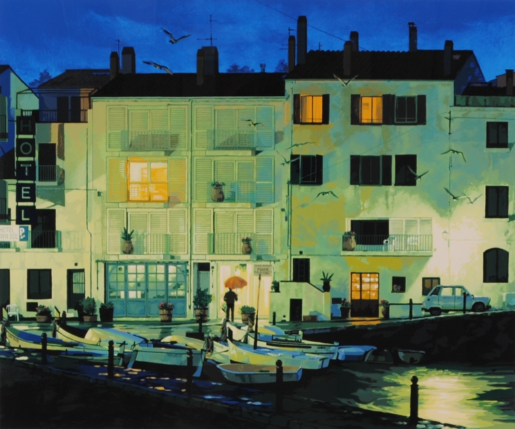 シルクスクリーンの版画で笹倉鉄平が制作した絵「雨あがり」をご購入