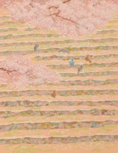 絵8209木-リトグラフ 7/15 テムズ河畔の村で 約45×36cm 山