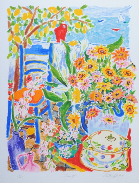 花の絵画をシルクスクリーンの版画で制作したキャシー・ホワイティング