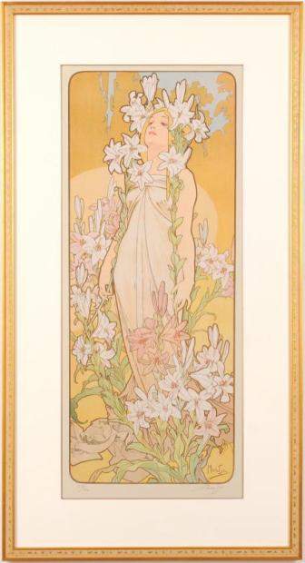アルフォンス・ミュシャの複製のリトグラフの版画「花・百合」を通販で販売