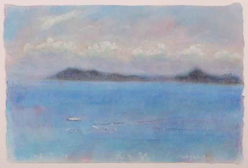 海の絵画をクレヨン画で描いた瀬崎正人の海の絵「光と影」をご購入