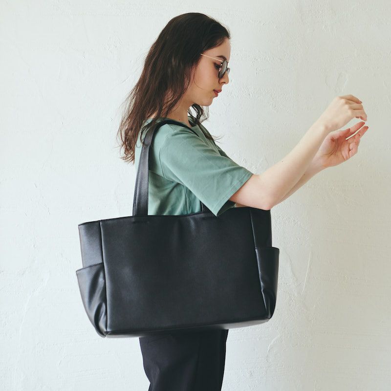 サイドポケ付きトートバッグLサイズ（ブラック）B4サイズ | もりのがっ