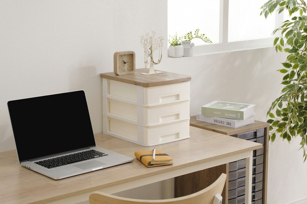 amy【モビリグランデ】ナチュラルウッドデスク 引き出し付き amy