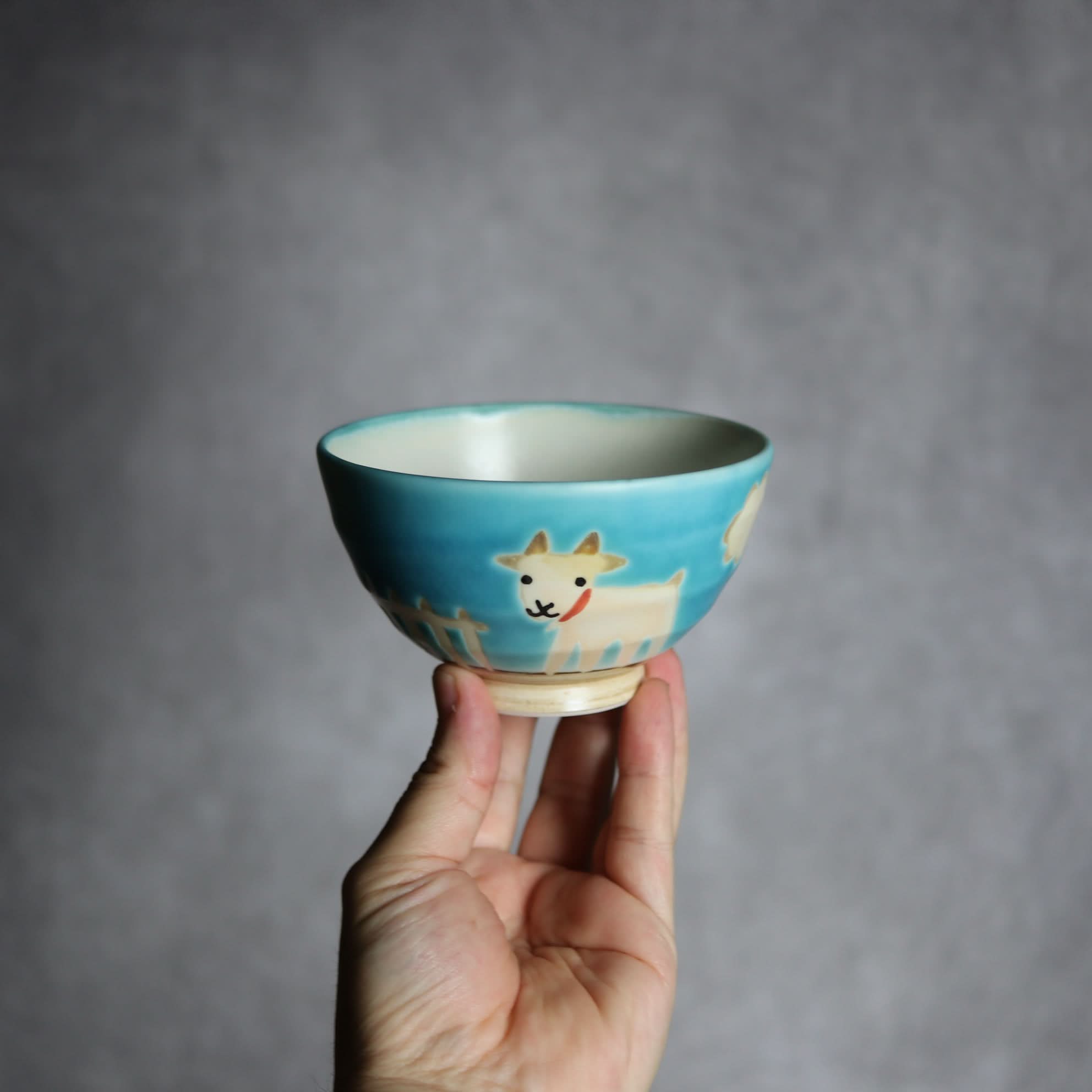 お茶碗 ヤギ3 やちむん 陶器 atelier qucchane｜atelier qucchane