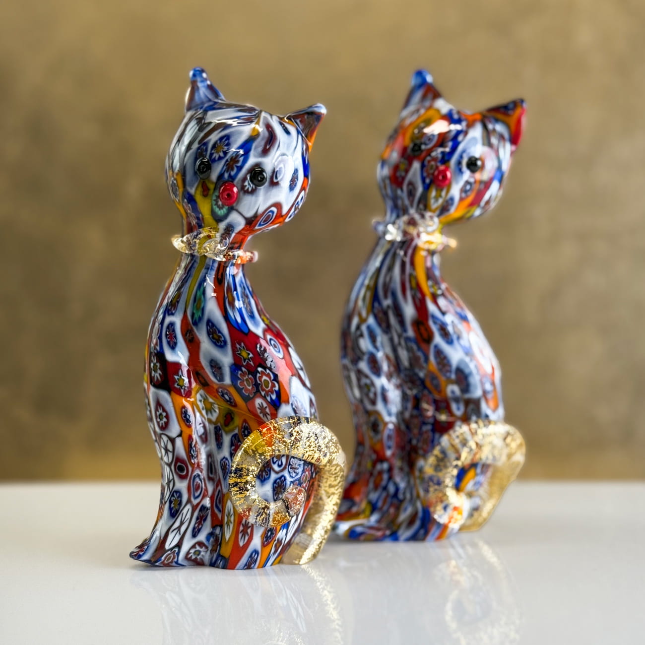 Murano Glass Kitty Cat Figurine, Millefiori, Made in Italy