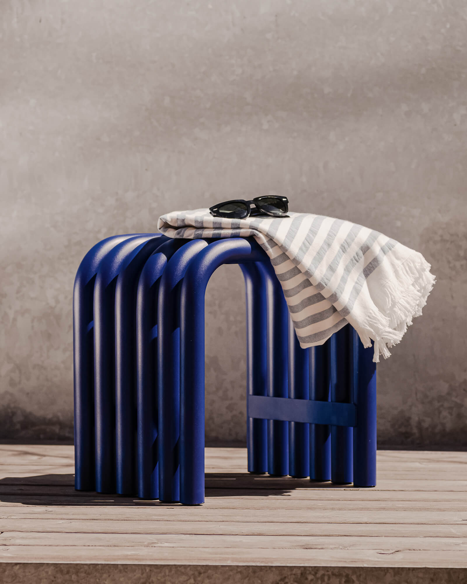 Nokk Stool - blue steel stool for living room and garden