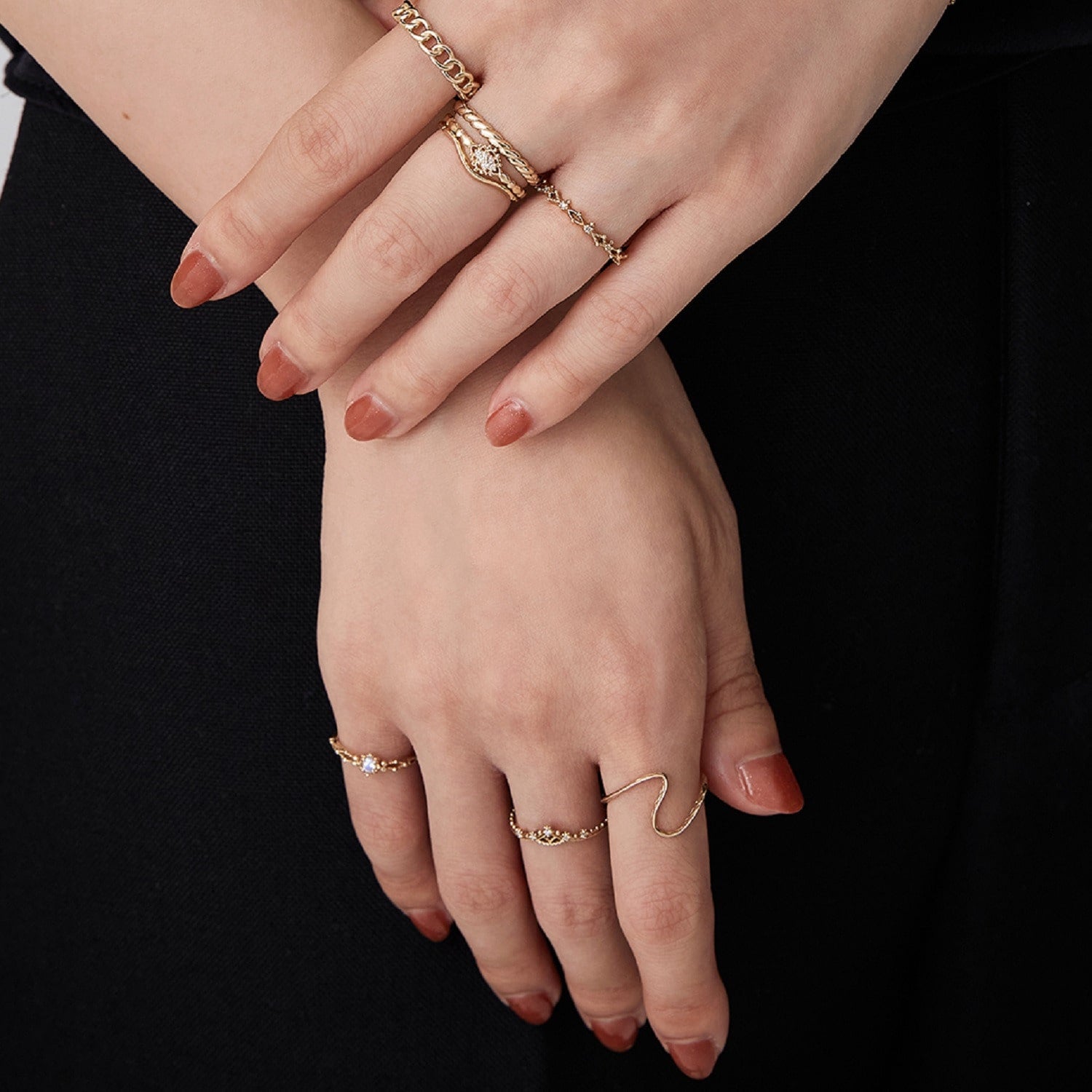 No.1035　おまとめ専用　リング5点 Tiny Motif】K10ダイヤモンドクローバーチェーンリング（0.03ct