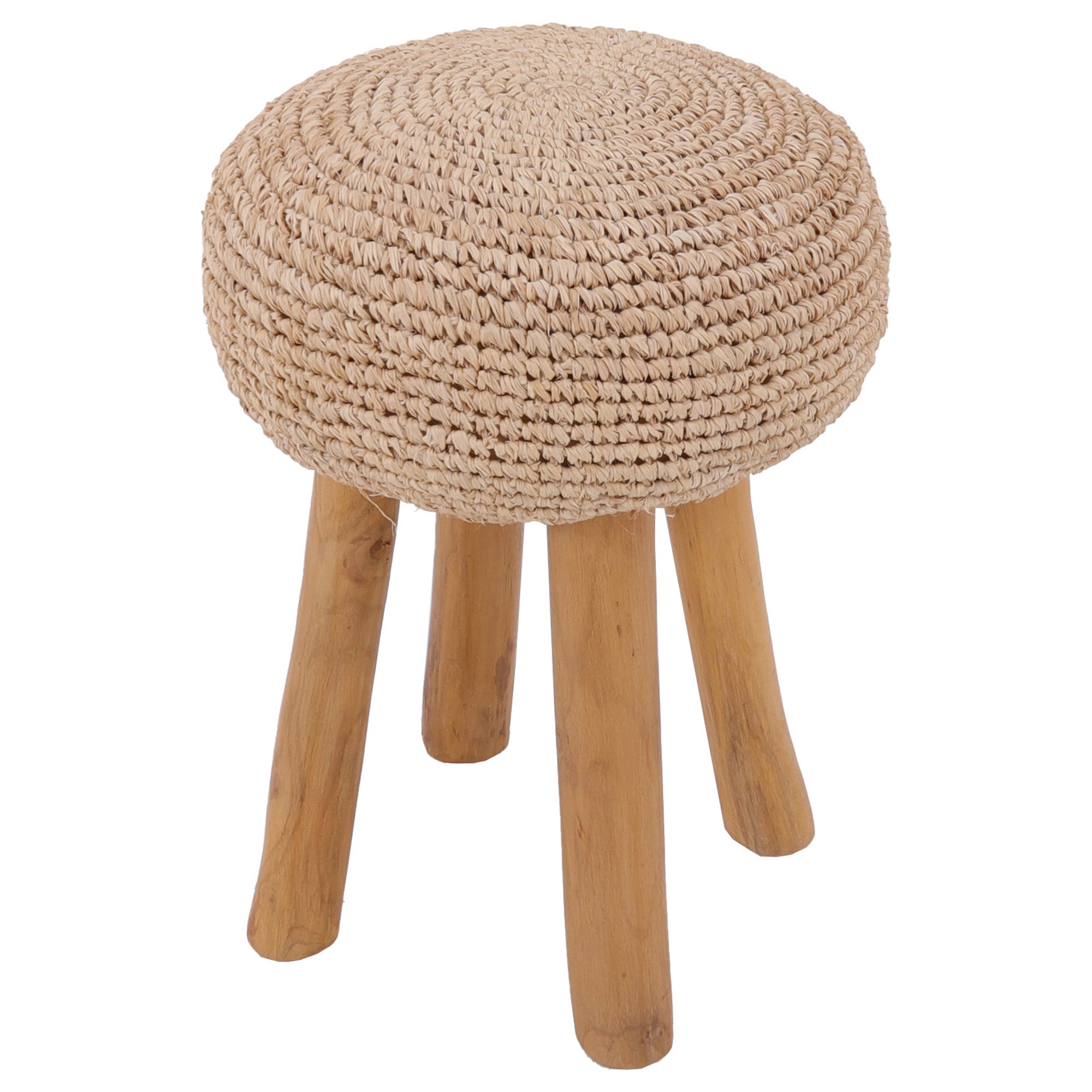 Kuta Natural Teak Indoor Branch Stool with Raffia Seat - 18.5