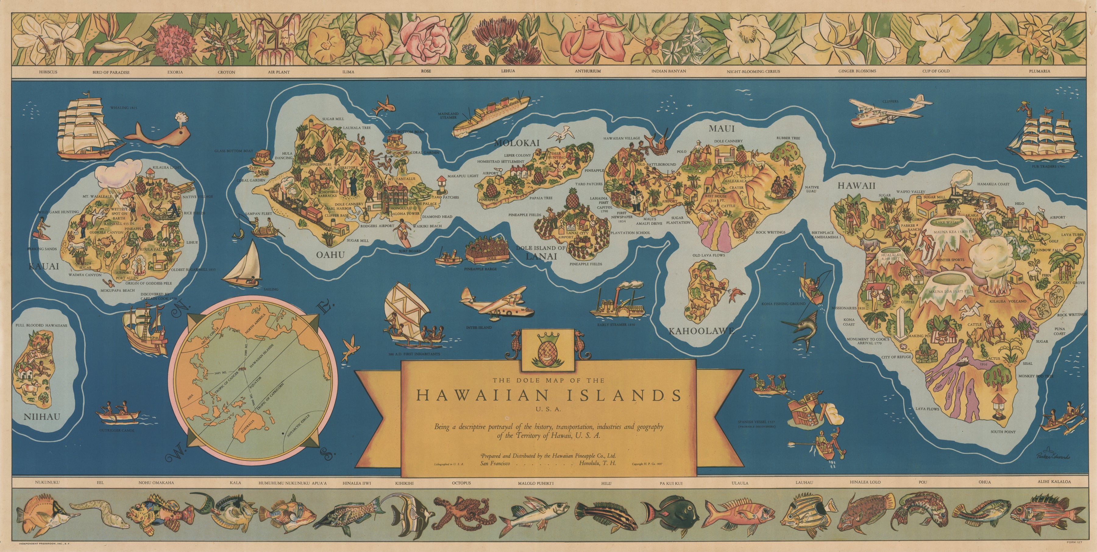 Pictorial Map of Hawaii: Dole Map of the Hawaiian Islands U.S.A