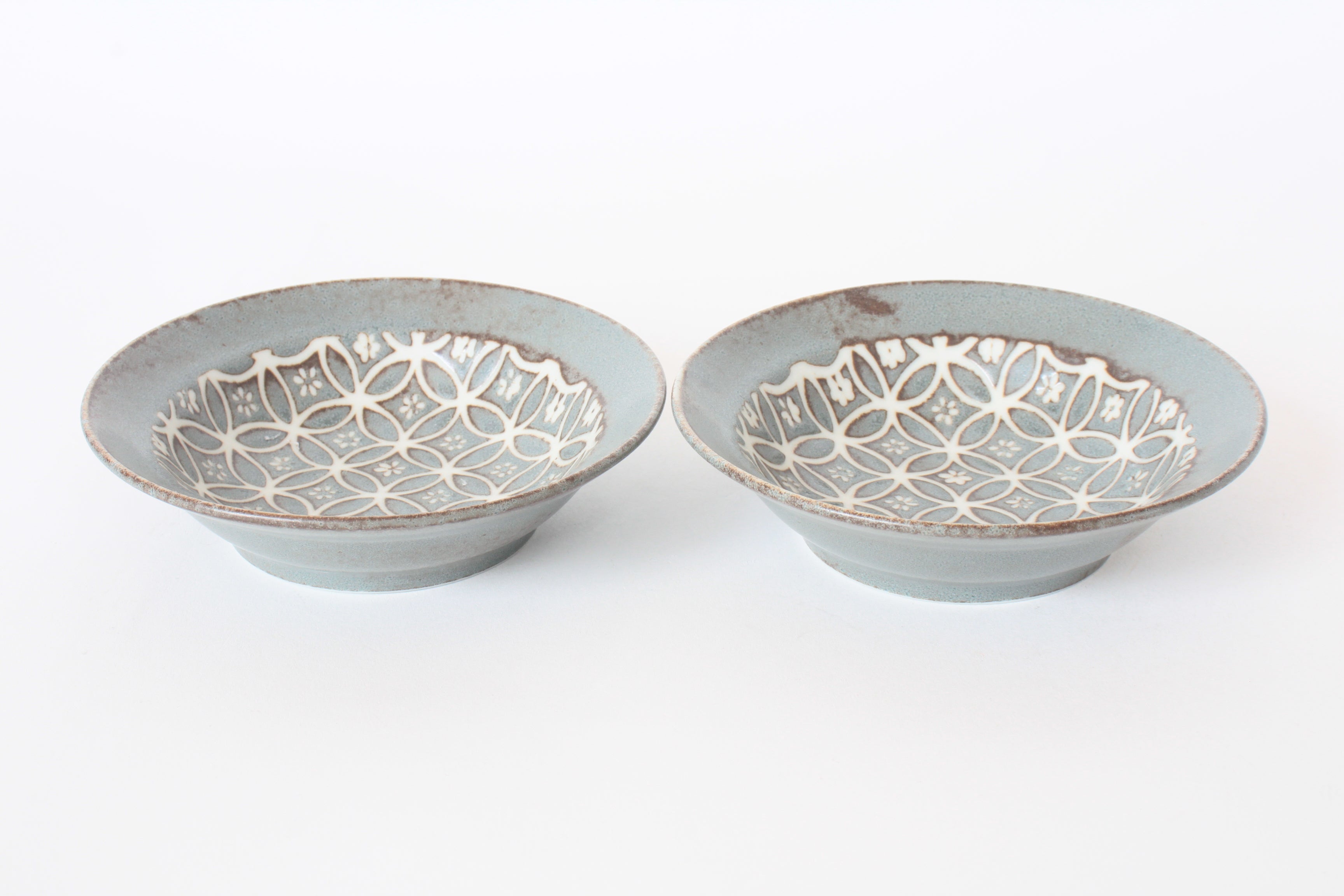 美濃焼 七宝模様 縁サビ フルーツ皿 2枚セット ラスティグリーン（直径