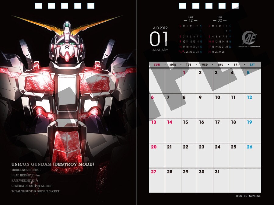 アナハイム社の企業カレンダーをイメージ、「機動戦士ガンダム」卓上
