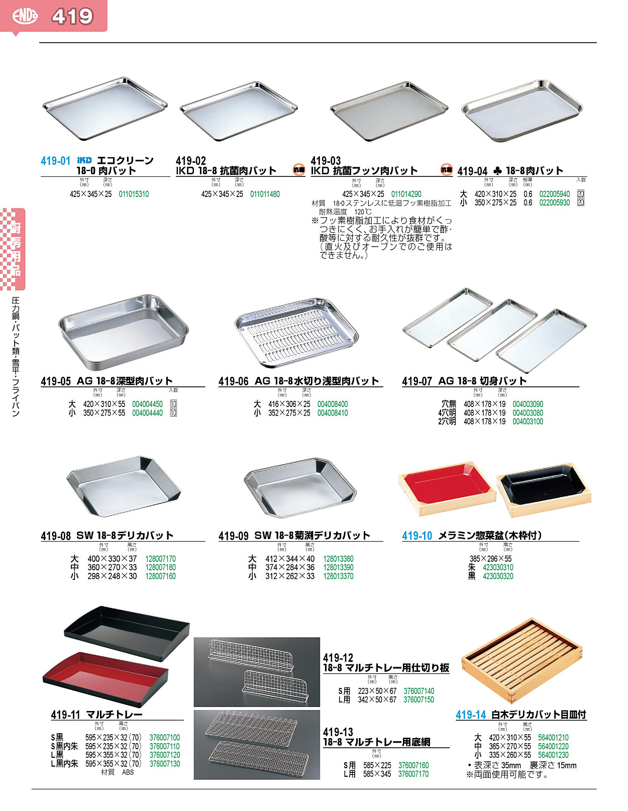 419-14 白木デリカバット目皿付 中 564001220 - 業務用調理器具、食器