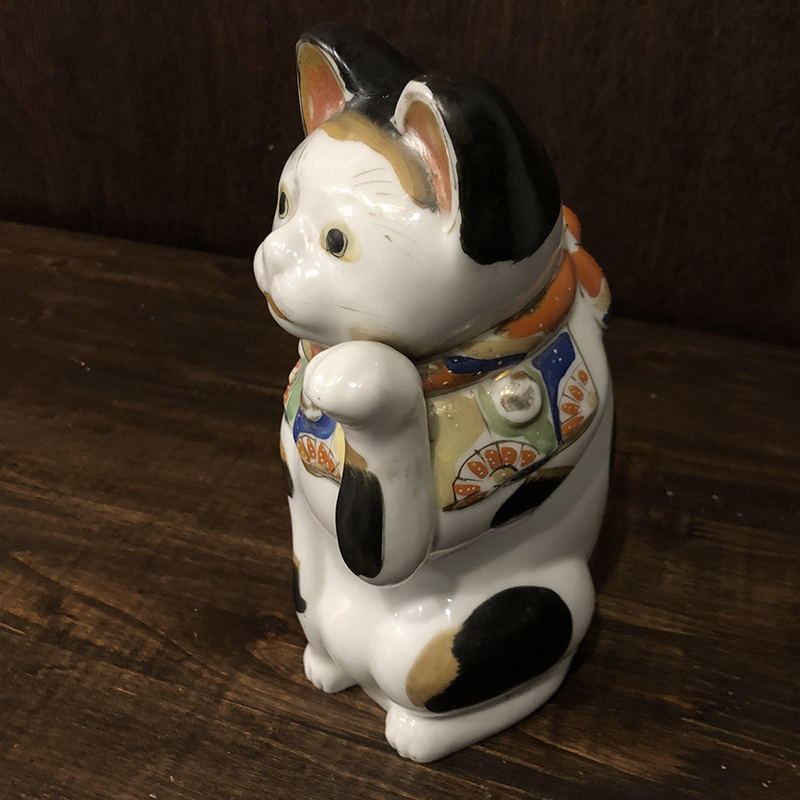 古瀬戸（明治 ~大正期）招き猫置物 アンティーク 希少骨董品 高さ約28