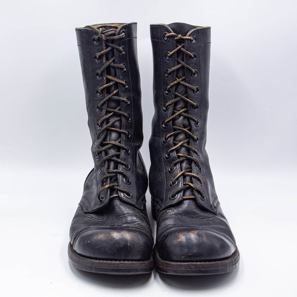 50s Vietnam War Vintage US Army Black Leather Jump Boots - UK 9
