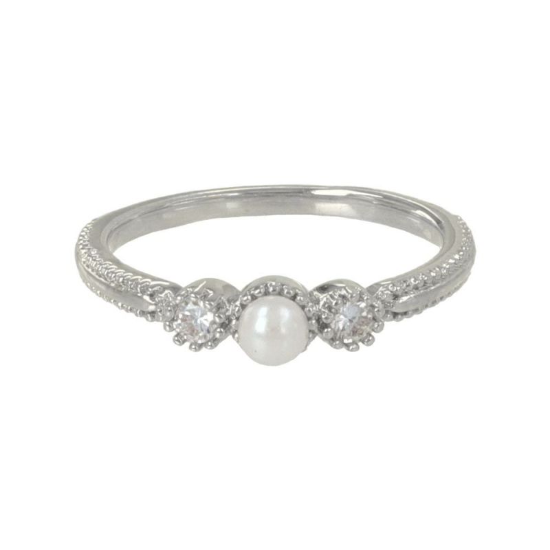 リング ニッケルフリー メタル キュービックジルコニア パール ミル
