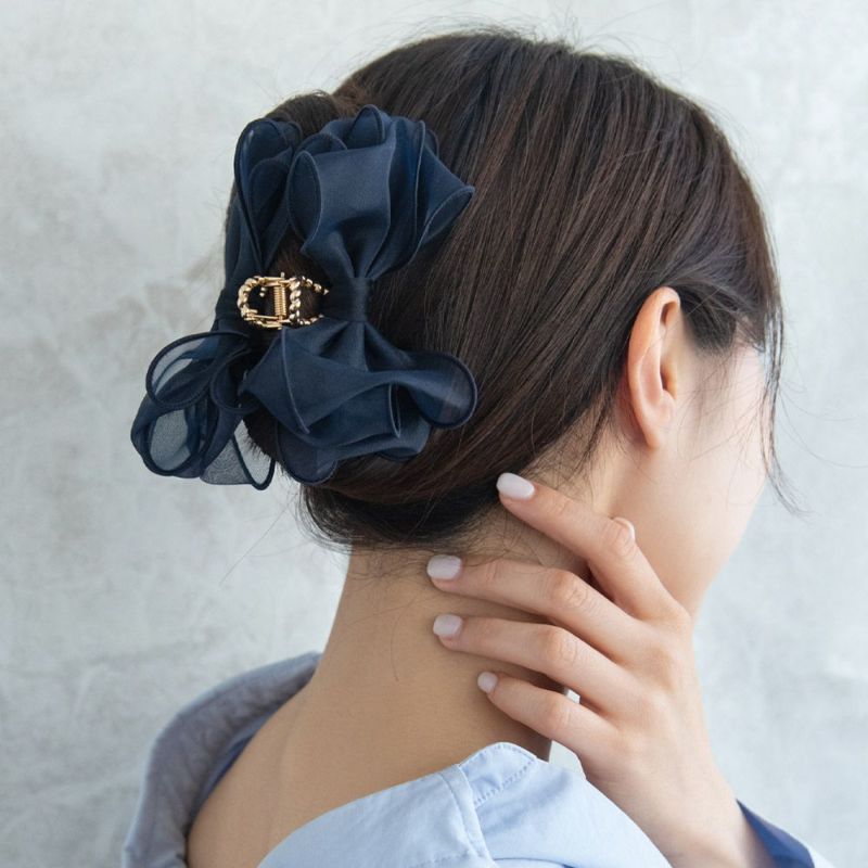 ヘアクリップ シアー ボリューム リボン メタル ツイスト ロール