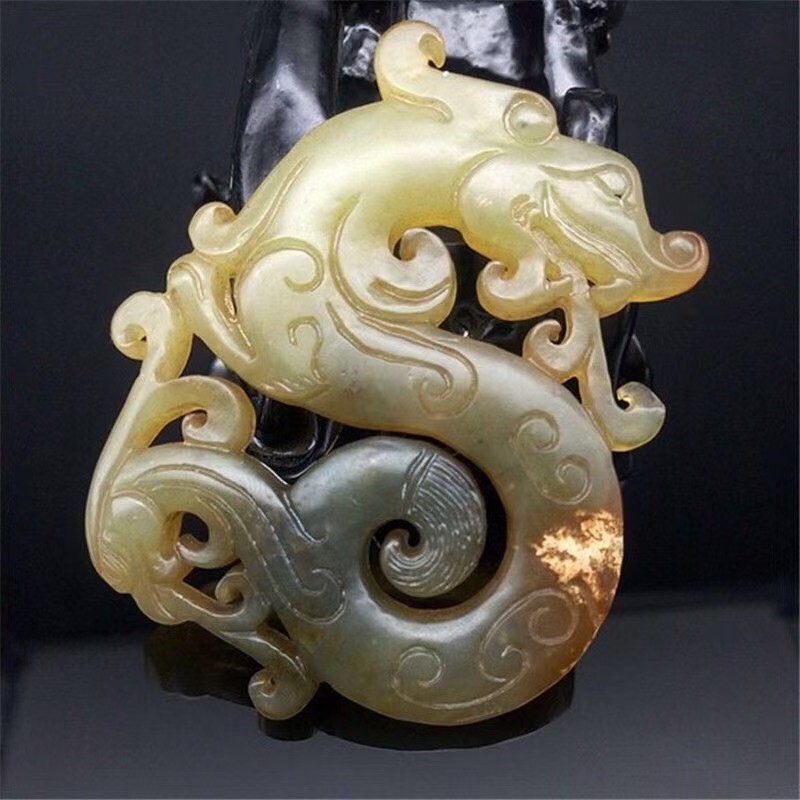 战国岫玉古玩玉器高古玉把件古董玉壁做旧老物件玉佩挂件吊坠飞龙- 清秀