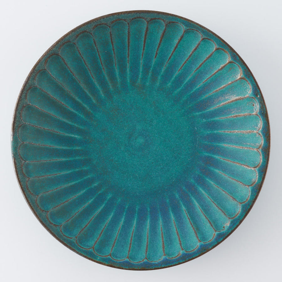 益子焼 わかさま陶芸 シャビーターコイズ しのぎ7寸皿 ¥1,980 大人の焼き物