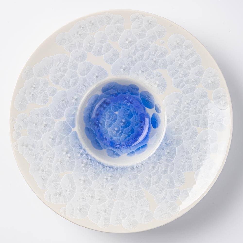 京焼・清水焼 陶あん 花結晶 リム皿（青白） ¥8,800 大人の焼き物