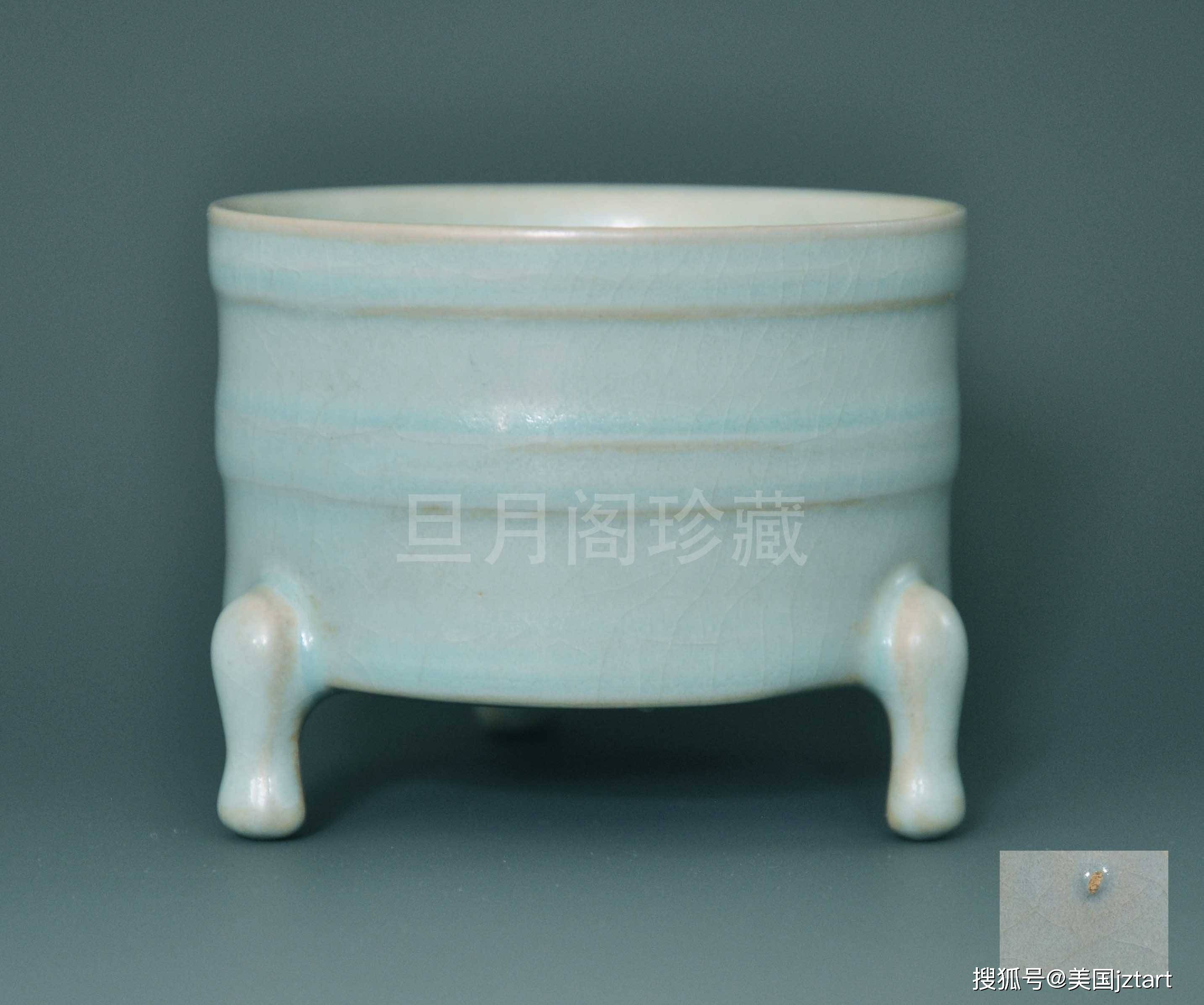 东方绝色/旦月阁珍藏宋汝窑淡天青釉弦纹三足樽式炉_搜狐网