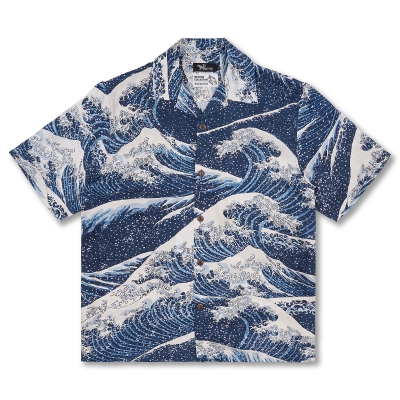 葛飾北斎 京友禅 アロハシャツ ＜大波/青＞ | 京友禅アロハシャツ