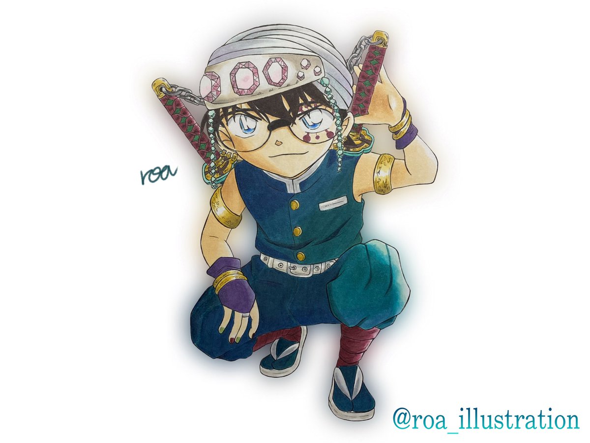 完成💎 コナンくん×宇髄さん #名探偵コナン #コナンイラスト #絵描き