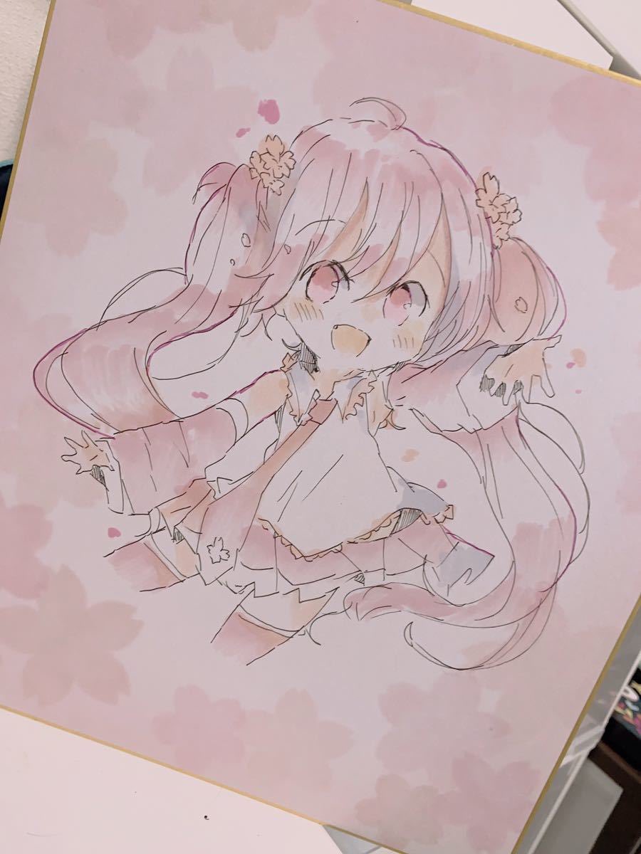初音ミク ,桜ミク 「手描きイラスト(大色紙) 」|sakiのイラスト