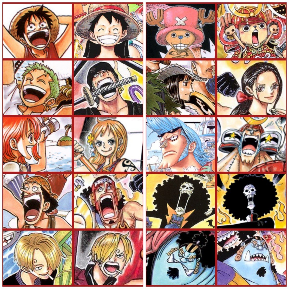 麦わらの一味”のコミックス表紙初登場時と最新版を比べてみた😆一番