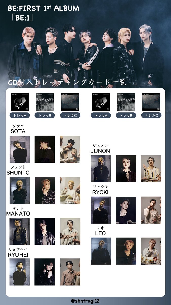 BE:FIRST 1stアルバム「BE:1」CD封入トレカ一覧 保存する際はRTして