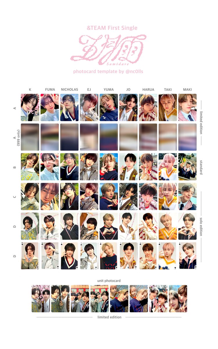 &TEAM 1st Single 五月雨 samidare photocard list template andTEAM K
