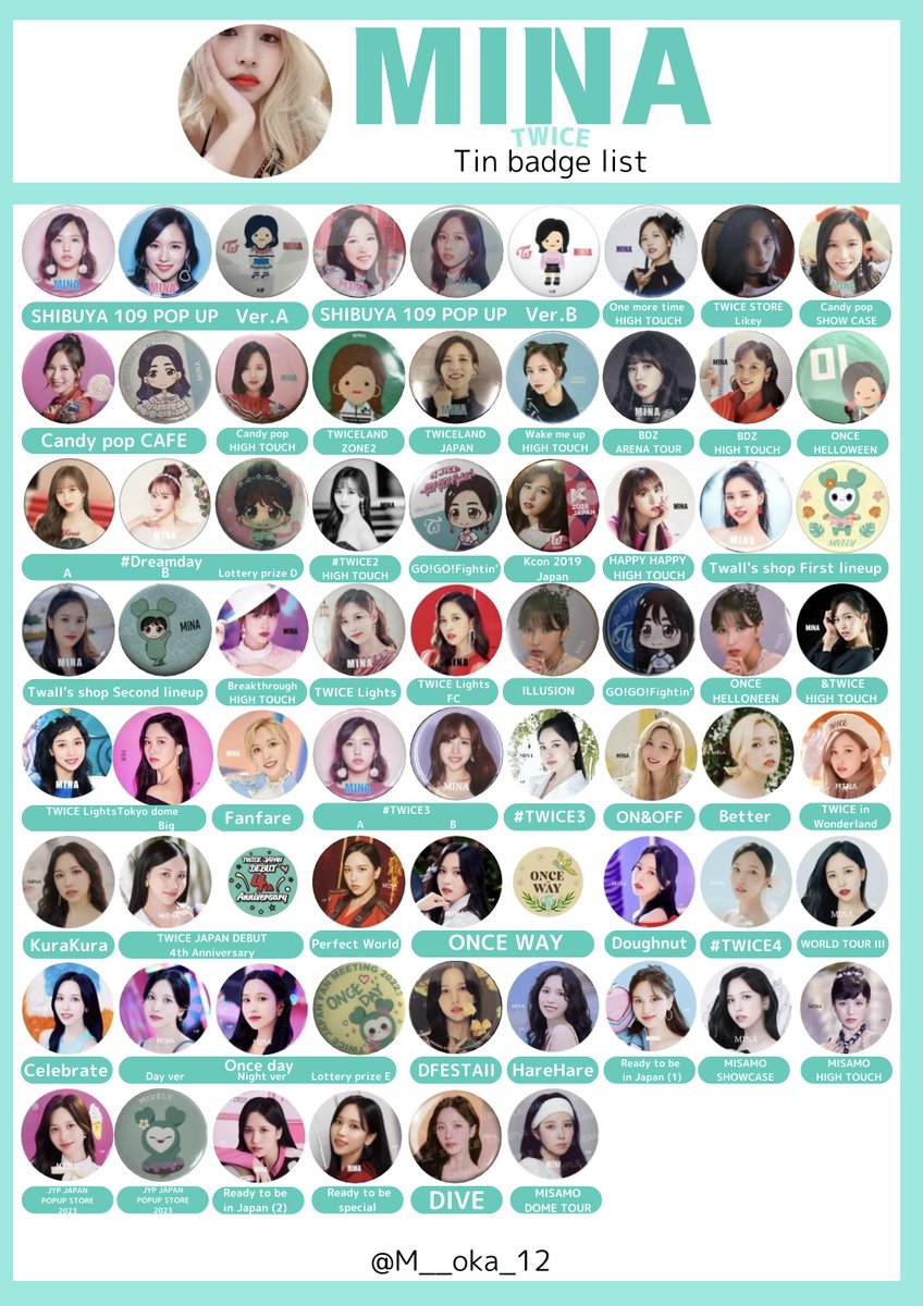TWICE ミナ MINA 미나 缶バッジ リスト一覧 Tin badge list 自分用に