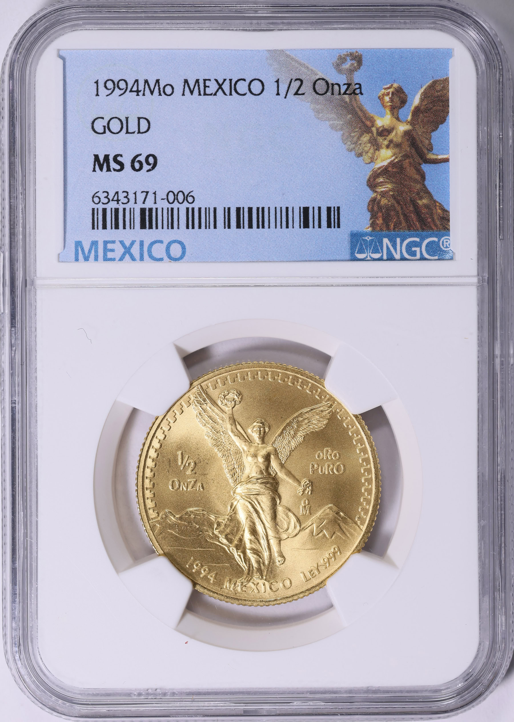 Mexico 1994-Mo Gold 1/2 Onza Libertad KM-591 NGC MS-69 (AGW