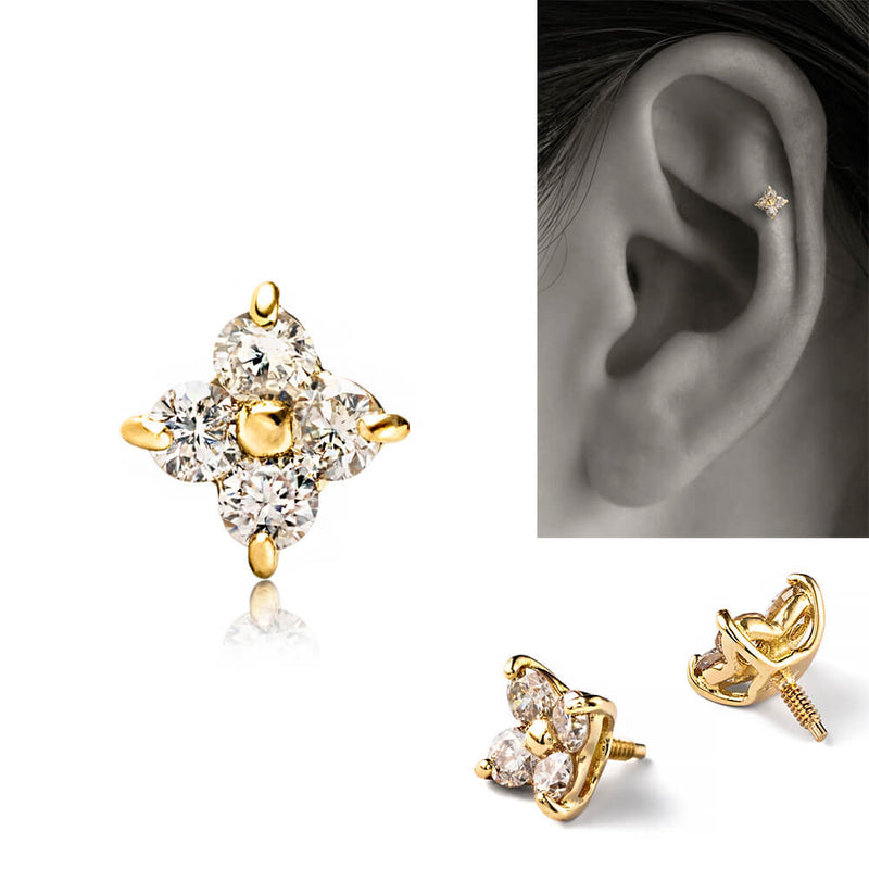 K18 ゴールド プラチナ ダイヤモンド 軟骨ピアス│アウターコンクに