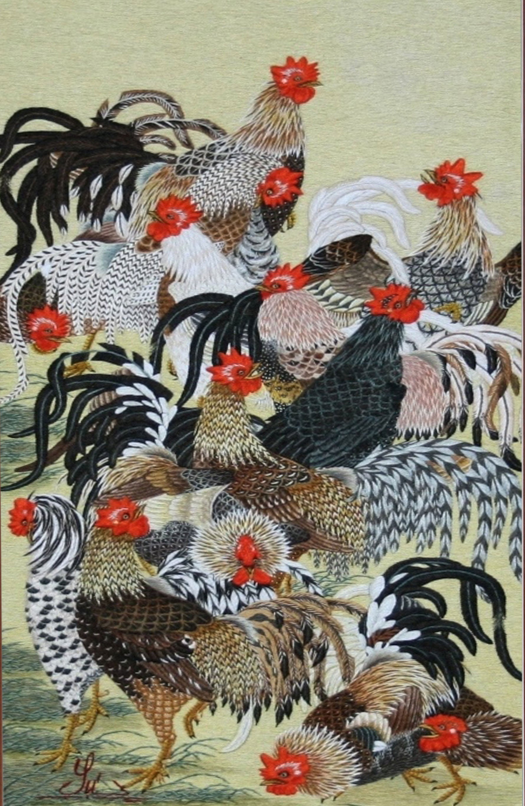 ベトナム シルク刺繍絵 Mr. クオック・スー作品 フラワー 額付 1402-8