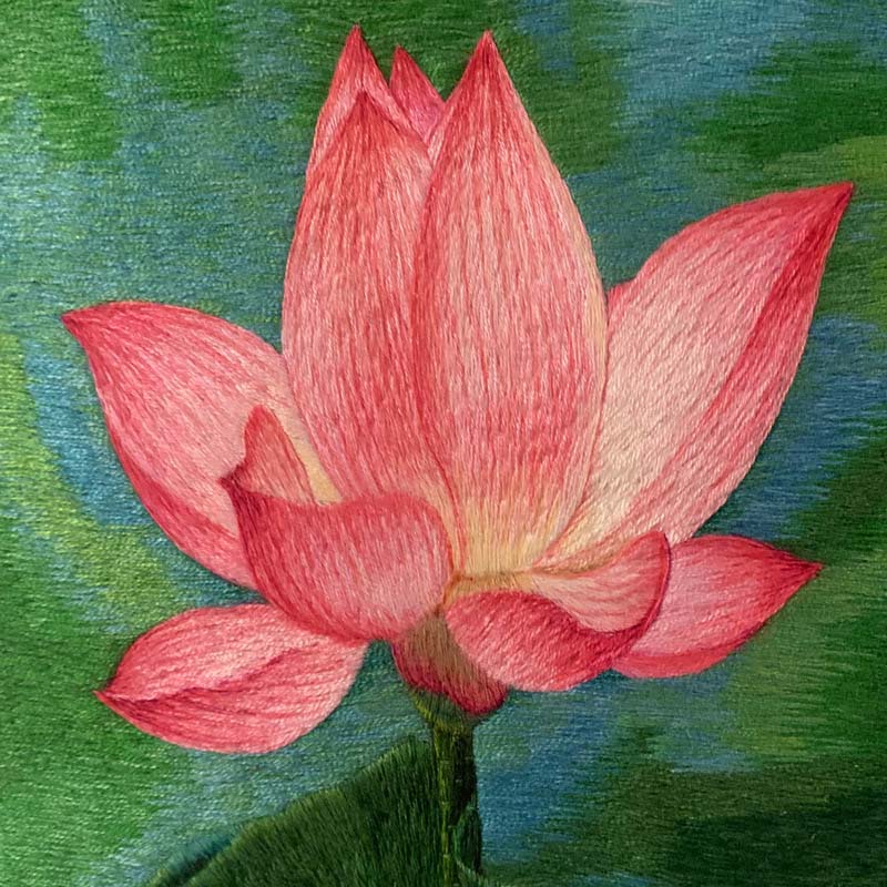 受注生産】ベトナム シルク刺繍絵 Mr. クオック・スー作品 蓮