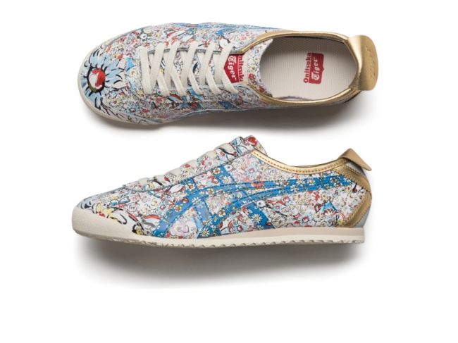 オニツカタイガー×ツモリチサト 手書きの花や鳥をプリントしたコラボ